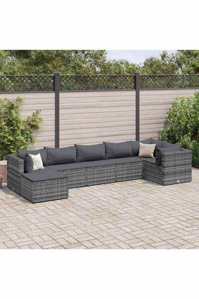 vidaxl Set mobilier de gradina cu perne, 7 piese, gri, poliratan