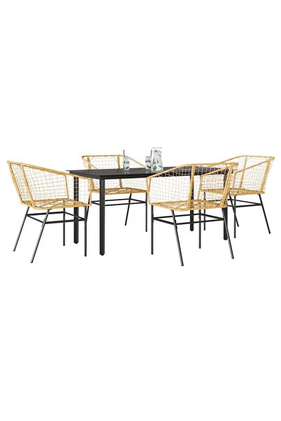 vidaxl Set de sufragerie de gradina 5 piese sticla maro din poli ratan