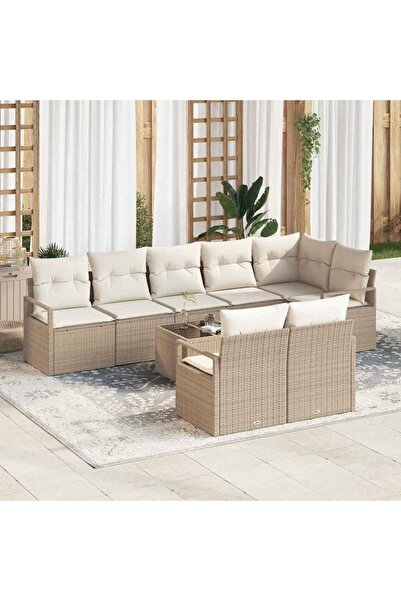 vidaxl Set de canapea cu perna 9 pcs Bej poliratan