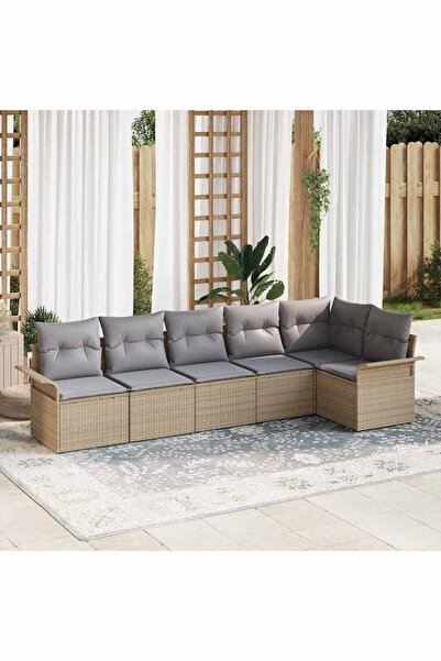 vidaxl Set de canapele pentru gradina cu perna 6 pcs Bej Rattan poli