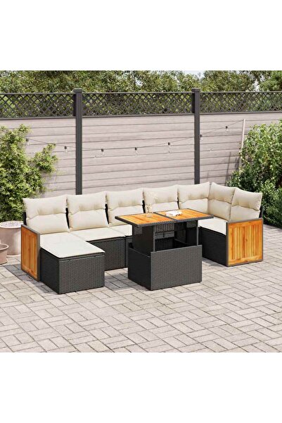 vidaxl Set mobilier gradina perne 8 piese negru, poliratan/lemn acacia