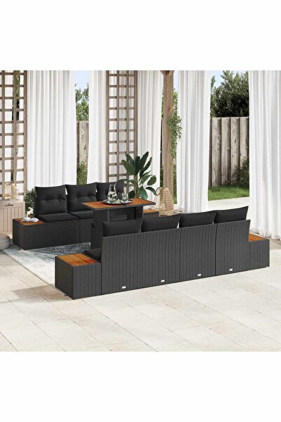 vidaxl Set de canapele pentru gradina 8 pcs Negru Rattan poli