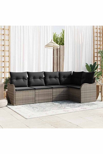 vidaxl Set de canapele pentru gradina cu perna 5 pcs Gri Rattan poli