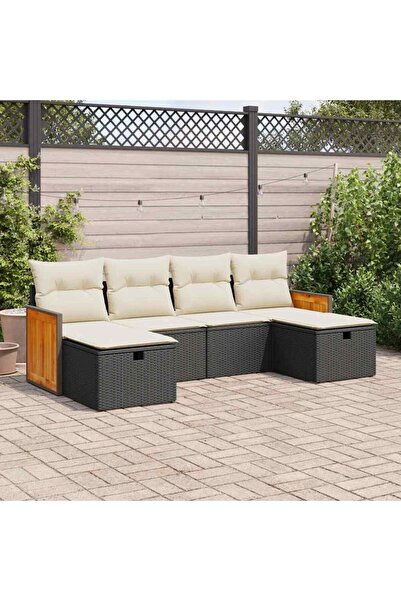 vidaxl Set mobilier de gradina cu perne, 6 piese, negru, poliratan