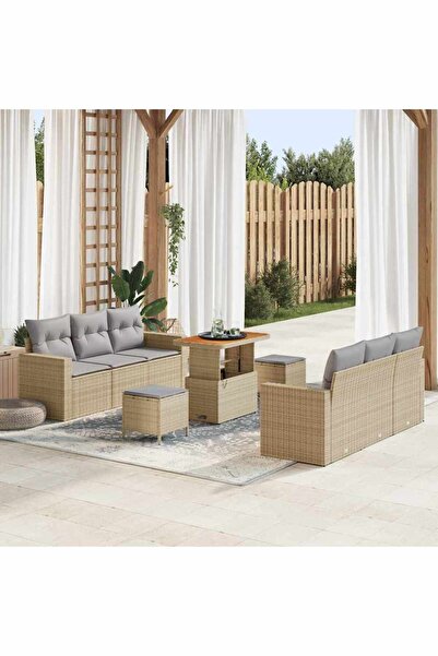 vidaxl Set de canapele pentru gradina 9 pcs Bej poliratan