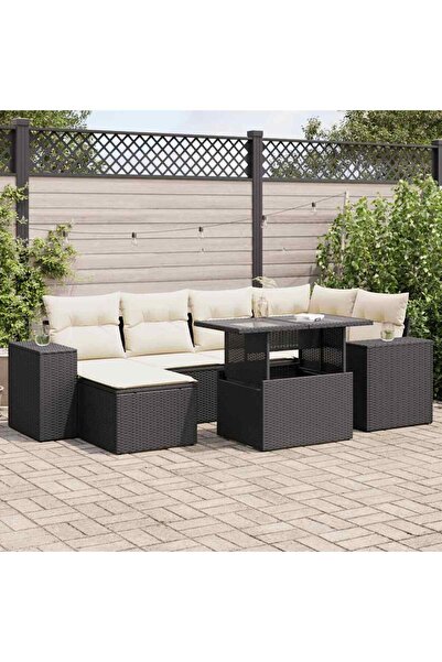 vidaxl Set canapele de gradina cu perne, 7 piese, negru, poliratan