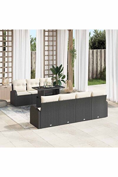 vidaxl Set de canapele pentru gradina cu perna 8 pcs Negru Rattan poli