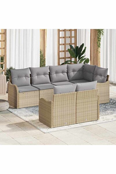 vidaxl Set de canapele pentru gradina 7 pcs Bej Rattan poli