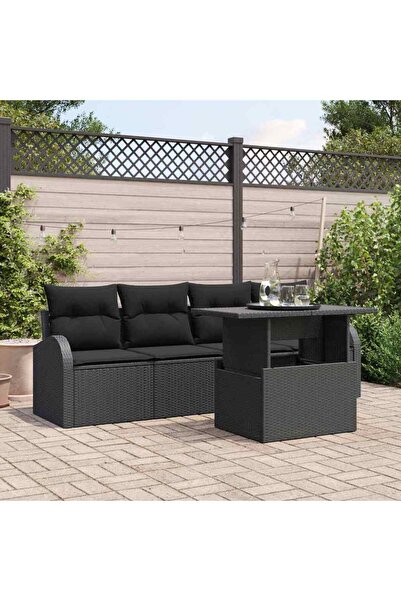 vidaxl Set de canapele pentru gradina cu perna 5 pcs Negru Rattan poli