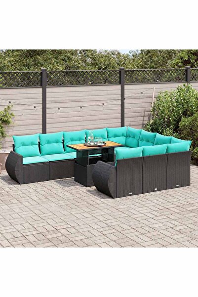 vidaxl Set canapele de gradina cu perne, 11 piese, negru, poliratan