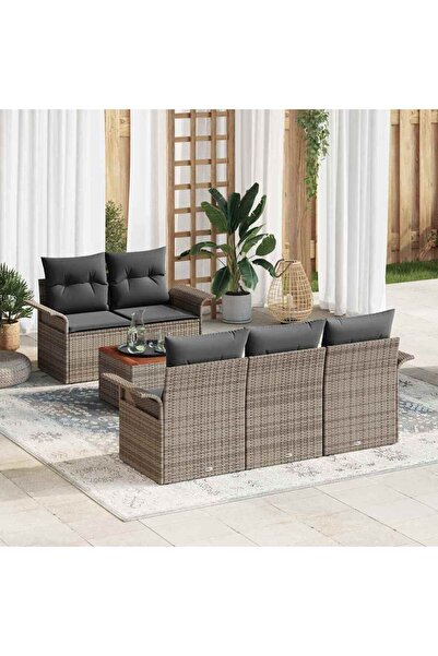 vidaxl Set de canapele pentru gradina cu perna 6 pcs Gri poliratan