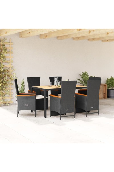 vidaxl Set mobilier de gradina cu perne, 7 piese, negru, poliratan