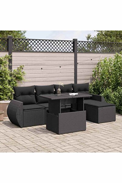 vidaxl Set mobilier de gradina cu perne, 6 piese, negru, poliratan