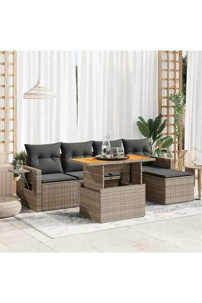 vidaxl Set mobilier gradina cu perne, 6 piese, gri, poliratan