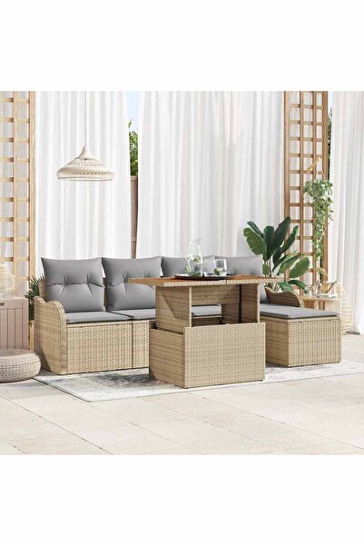 vidaxl Set de canapele pentru gradina 6 pcs Bej Rattan poli