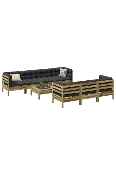 vidaxl Set canapea de gradina cu perne, 8 locuri, lemn de pin tratat