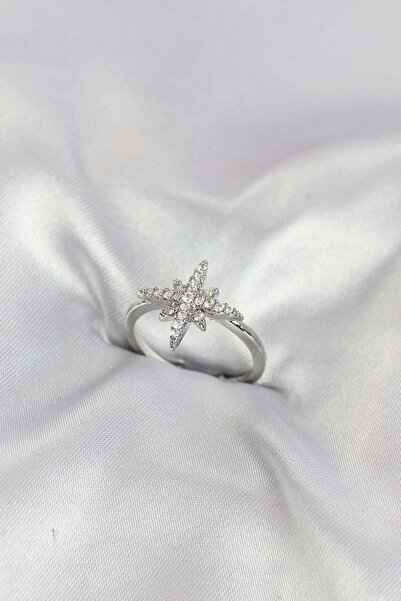 Inure Jewelry Brass Silver Color Pole Star Model Zircon Stone Women's Ring