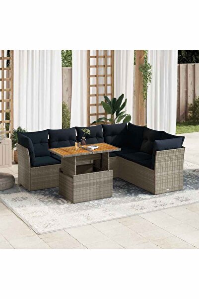 vidaxl Set canapele de gradina, 7 piese, cu perne, gri, poliratan