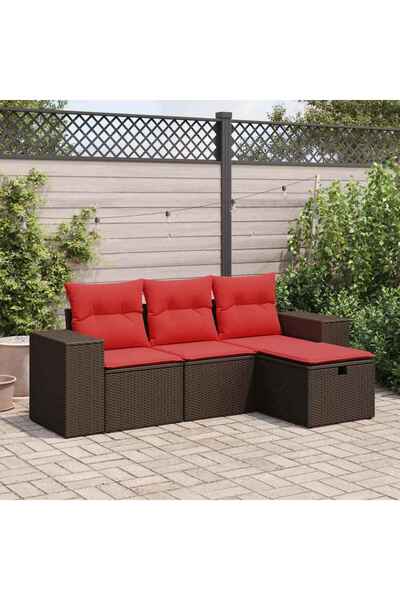 vidaxl Set canapele de gradina, 4 piese, cu perne, maro poliratan maro