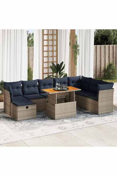 vidaxl Set canapele de gradina cu perne, 9 piese, maro, poliratan