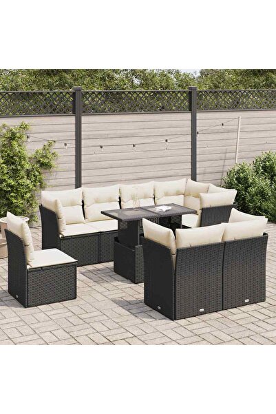 vidaxl Set mobilier de gradina cu perne, 9 piese, negru, poliratan