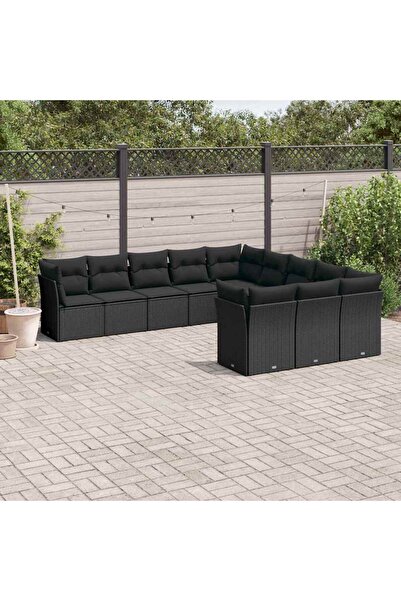vidaxl Set canapele de gradina cu perne, 11 piese, negru, poliratan