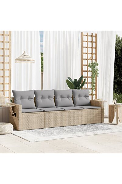 vidaxl Set canapele de gradina, 4 piese, cu perne, bej, poliratan