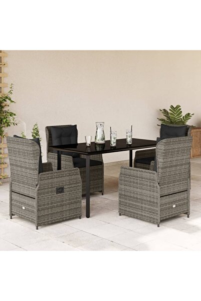 vidaxl Set mobilier de gradina cu perne, 5 piese, gri, poliratan