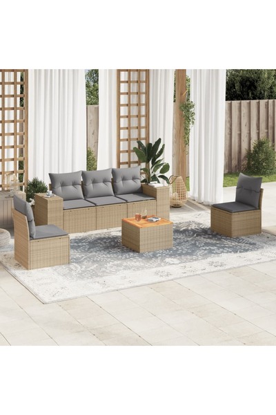 vidaxl Set canapele de gradina cu perne, 6 piese, bej, poliratan