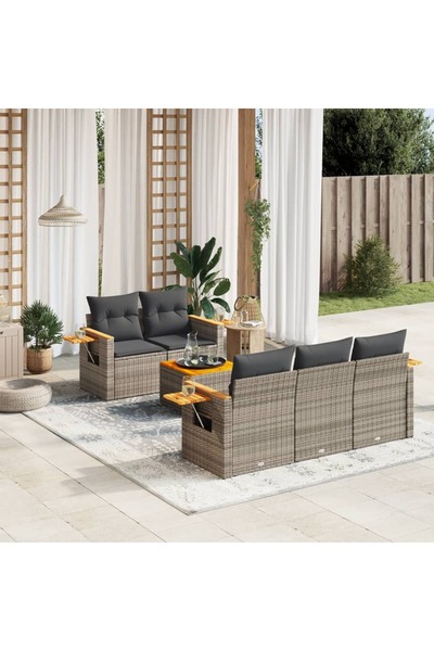 vidaxl Set mobilier gradina cu perne, 6 piese, gri, poliratan