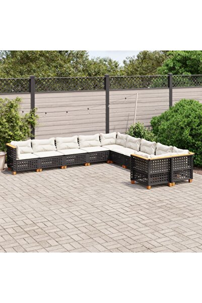 vidaxl Set canapele de gradina cu perne, 10 piese, negru, poliratan