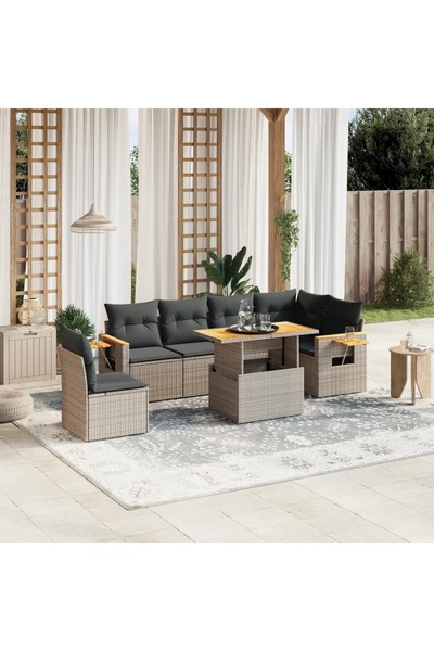 vidaxl Set canapele de gradina, 7 piese, cu perne, gri, poliratan