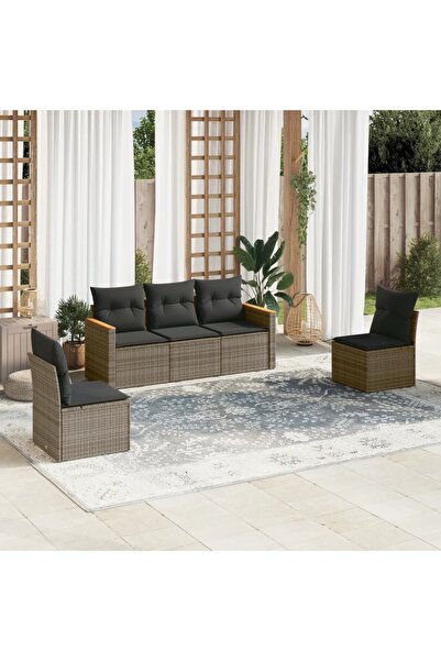 vidaxl Set canapea de gradina cu perne, 5 piese, gri, poliratan