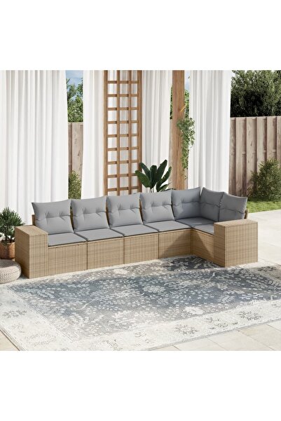 vidaxl Set canapele de gradina cu perne, 6 piese, bej, poliratan