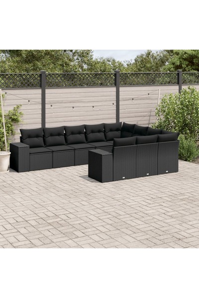 vidaxl Set canapele de gradina cu perne, 10 piese, negru, poliratan