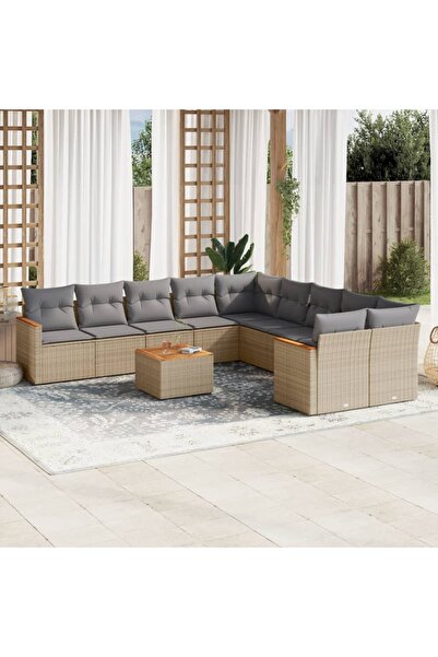 vidaxl Set canapele de gradina, 11 piese, cu perne, bej, poliratan