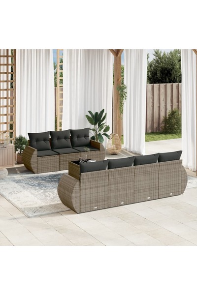 vidaxl Set canapele de gradina cu perne, 8 piese, gri, poliratan