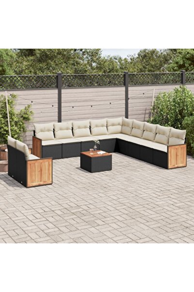 vidaxl Set canapele de gradina, 12 piese, cu perne, negru, poliratan