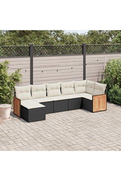 vidaxl Set canapele de gradina cu perne, 7 piese, negru, poliratan