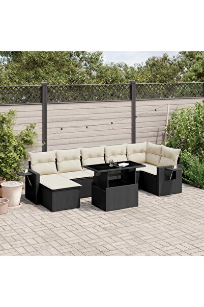 vidaxl Set mobilier de gradina cu perne, 8 piese, negru, poliratan