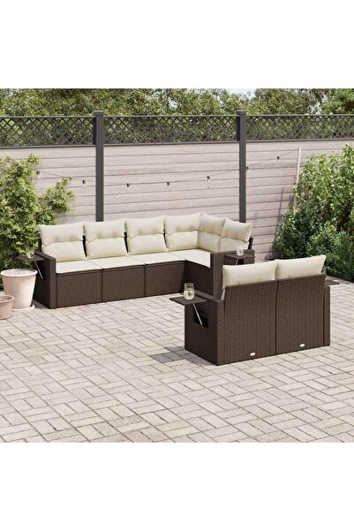 vidaxl Set canapele de gradina cu perne, 7 piese, maro, poliratan