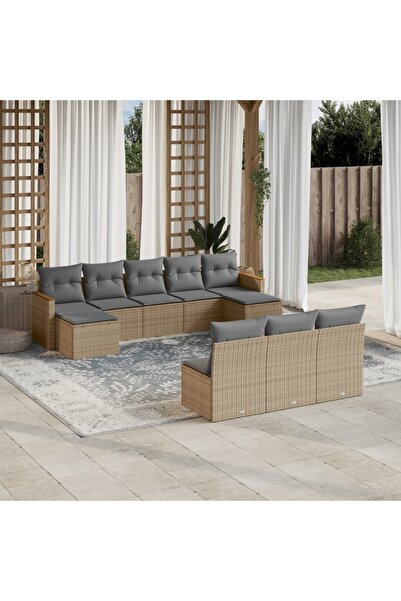 vidaxl Set canapele de gradina, 10 piese, cu perne, bej, poliratan