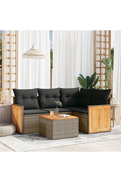 vidaxl Set canapea de gradina cu perne, 5 piese, gri, poliratan