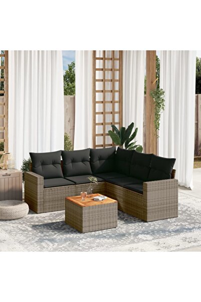 vidaxl Set mobilier gradina cu perne, 6 piese, gri, poliratan