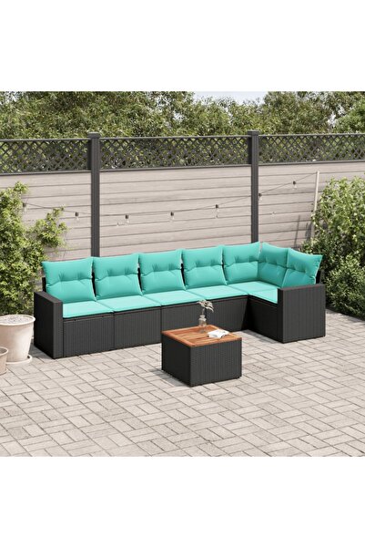 vidaxl Set canapele de gradina cu perne, 7 piese, negru, poliratan