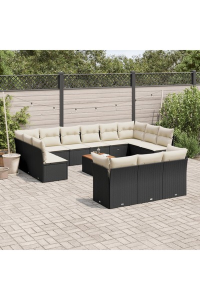 vidaxl Set mobilier de gradina cu perne, 14 piese, negru, poliratan