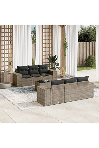 vidaxl Set canapele de gradina, 7 piese, cu perne, gri, poliratan