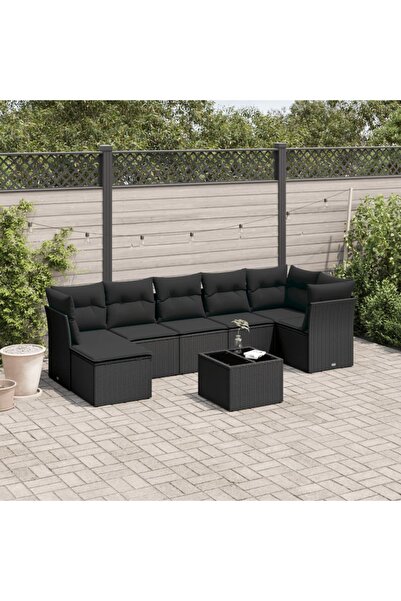 vidaxl Set mobilier de gradina cu perne, 8 piese, negru, poliratan