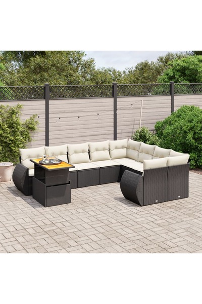 vidaxl Set canapele de gradina cu perne, 10 piese, negru, poliratan
