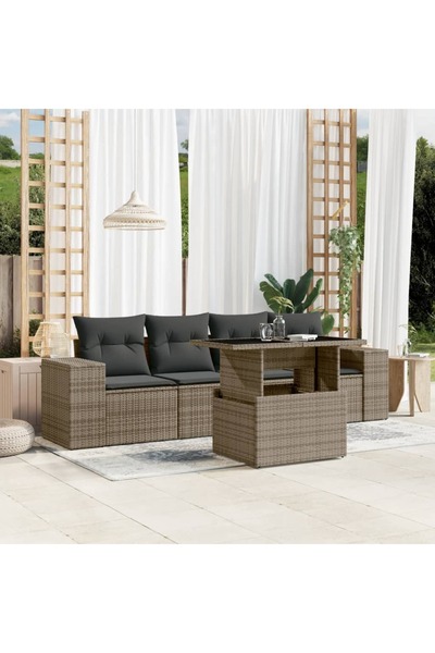 vidaxl Set canapea de gradina cu perne, 5 piese, gri, poliratan